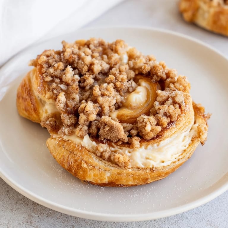 Golden-brown coffee cream cheese crumb Danish, warm and inviting for breakfast treats.  