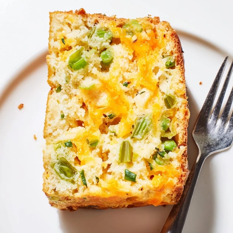 Savory Snap Pea Cheddar Muffin Loaf showcasing vibrant snap peas and melted cheese.