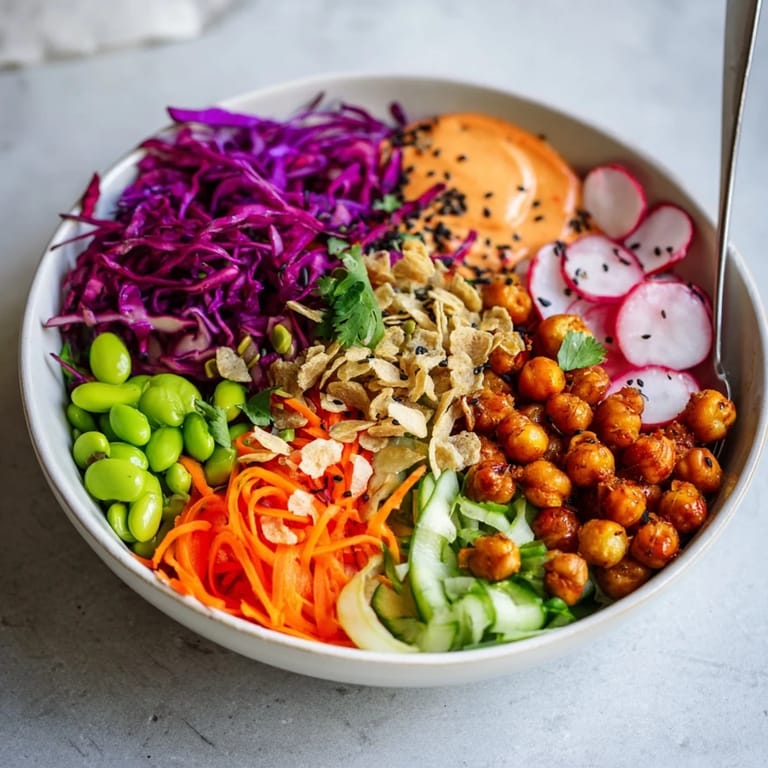 Eye-catching ASMR Crunch Snack Bowls served with zesty sriracha mayo for extra flavor.