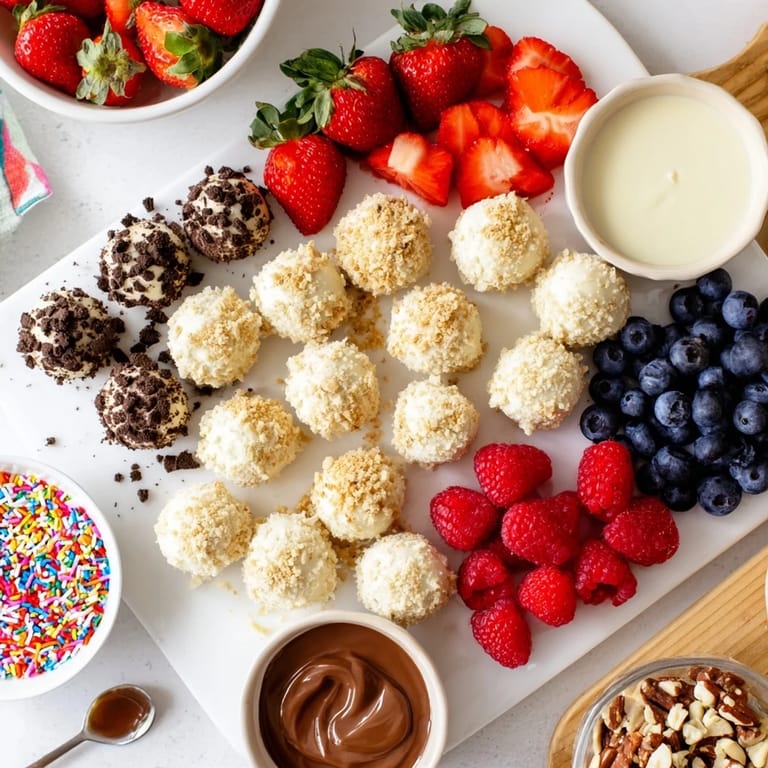 Colorful cheesecake bites on a rustic board, inviting you to customize your dessert experience.
