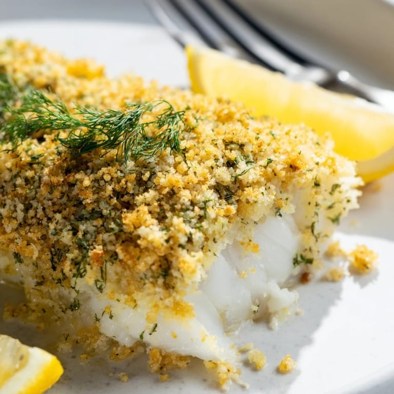 Delicious Zesty Lemon & Dill Crusted Cod freshly baked, bursting with flavor and texture.  