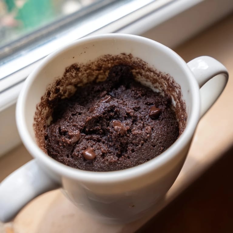 Steaming-hot chocolate Microwaved Mug Cake, visually amazing and ready to serve in minutes.