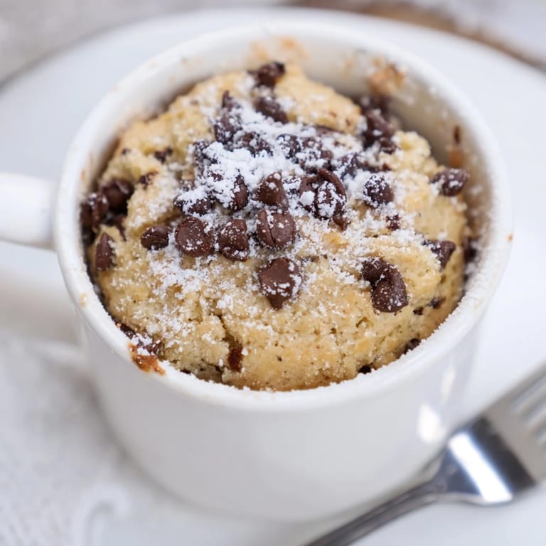 Delicious, homemade microwave mug cake, topped with optional whipped cream for extra flavor.
