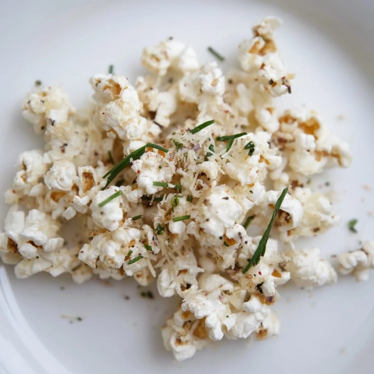 A close-up of various savoury popcorn mixes featuring Parmesan and herb combinations for snacking.