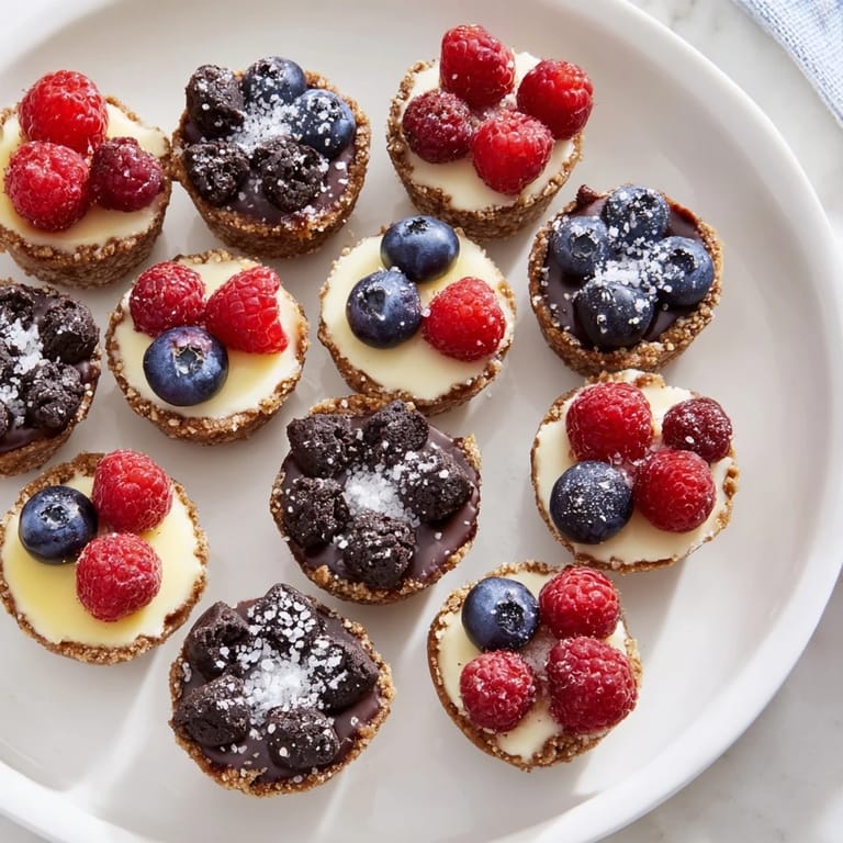 These colorful Mini Dessert Bites feature fresh berries, chocolate ganache, and bright lemon curd fillings in a trio.