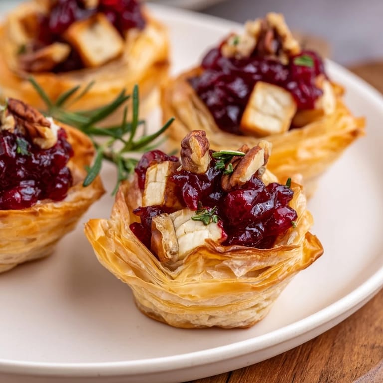 Bite into these delectable Quick Cranberry Brie Bites, featuring a bubbling cheese and vibrant cranberry topping—an easy appetizer.