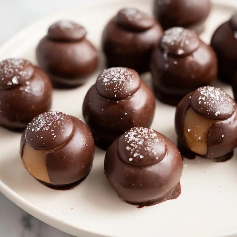Irresistibly delicious peanut butter buckeyes, with visible peanut butter centers and a perfect chocolate coating, ideal for the holidays.
