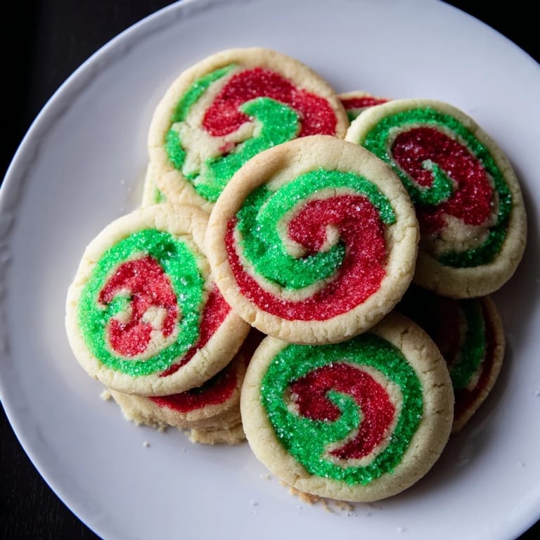 Freshly baked Holiday Pinwheel Cookies: buttery spirals of colorful dough perfect for Christmas cookie trays.
