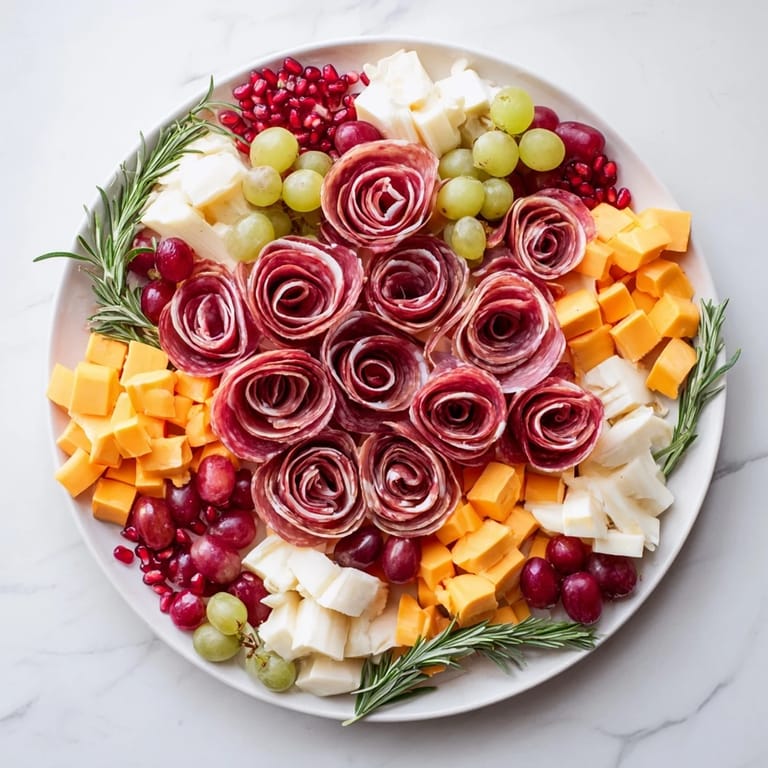 A delicious Quick Christmas Charcuterie Wreath Board, boasting creamy brie and savory salami slices.