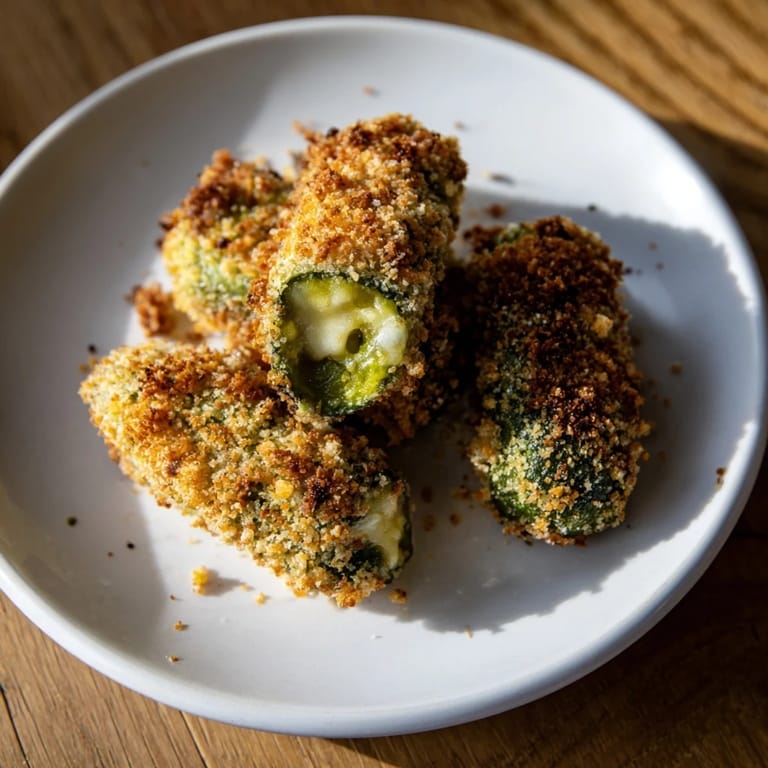 Delicious, cheese-covered pickle ornaments, a vegetarian appetizer with a satisfyingly crispy texture and fresh flavor.