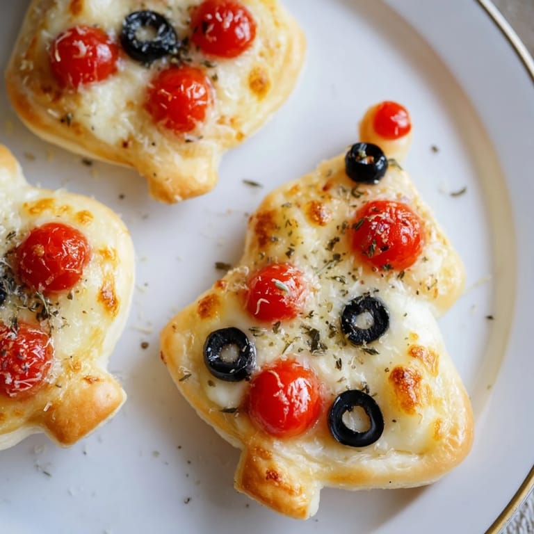 Warm and savory, these cheesy Puff Pastry Christmas Tree Pizza Bites are filled with vibrant tomatoes.