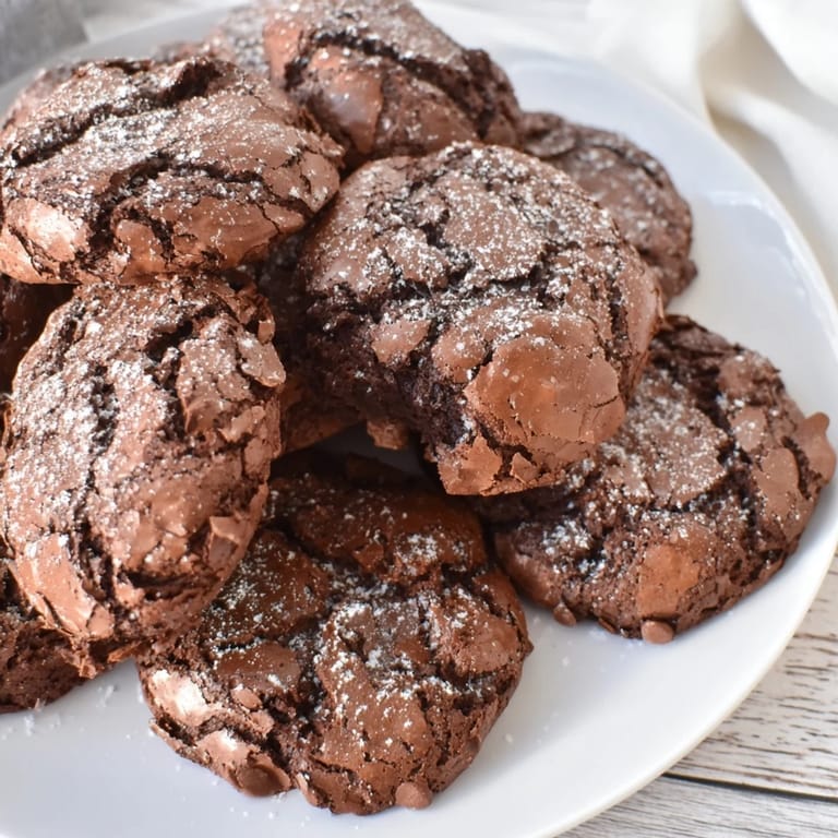 Freshly baked Air-Fried Chocolate Crinkle Cookies, smelling of rich cocoa, ready to be served.