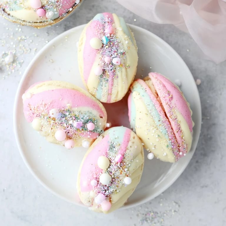 Beautifully decorated Mignardises Queue de Sirène, showing a selection of fancy French petits fours, ready to serve.