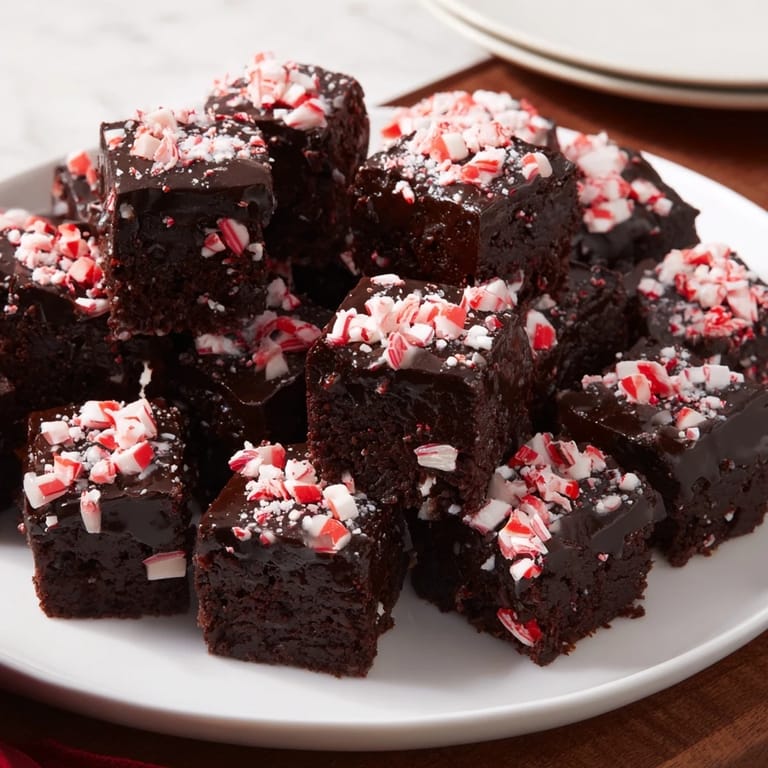 Close-up of freshly baked Peppermint Mocha Brownie Bites showing their rich, dark chocolate color and texture.