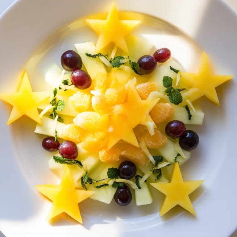 Vivid close-up shot of the sliced starfruit and grapes ready to brighten up your brunch menu.