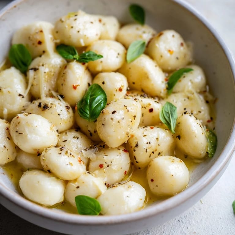 Fresh, seasoned mozzarella pearls served in a small bowl, ready for a light and delicious snack.
