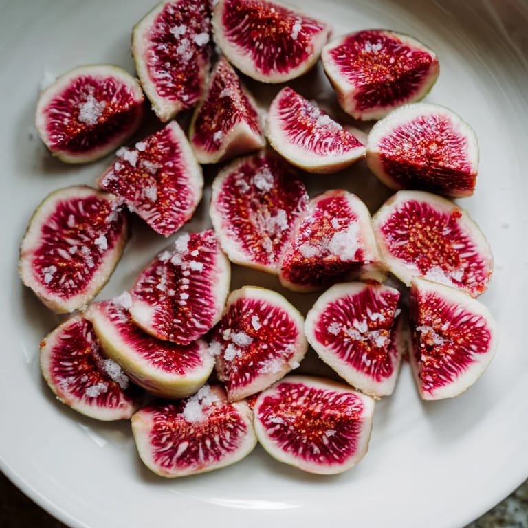 Crisp, pink radishes arranged with flaky sea salt; a simple and delicious bite.