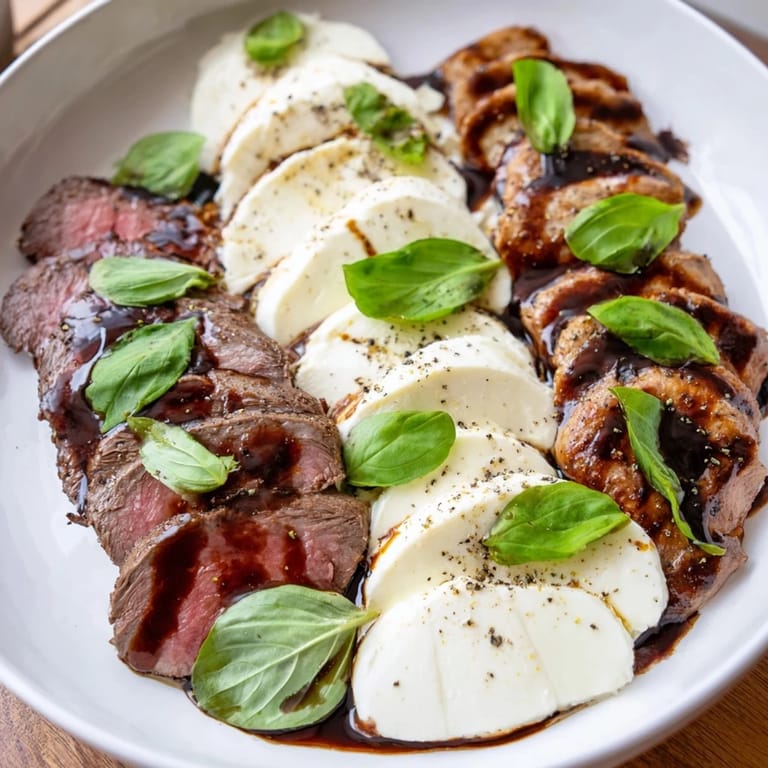 Fresh mozzarella and feta cheese stripes intermingle with delicious meats, creating the flavorful Safari Stripes appetizer.