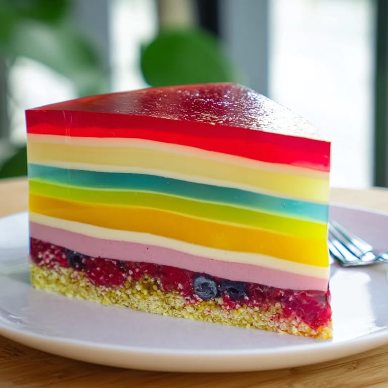 This photo displays the beautiful, layered effect of a freshly prepared The Kaleidoscope dessert, ready to serve.