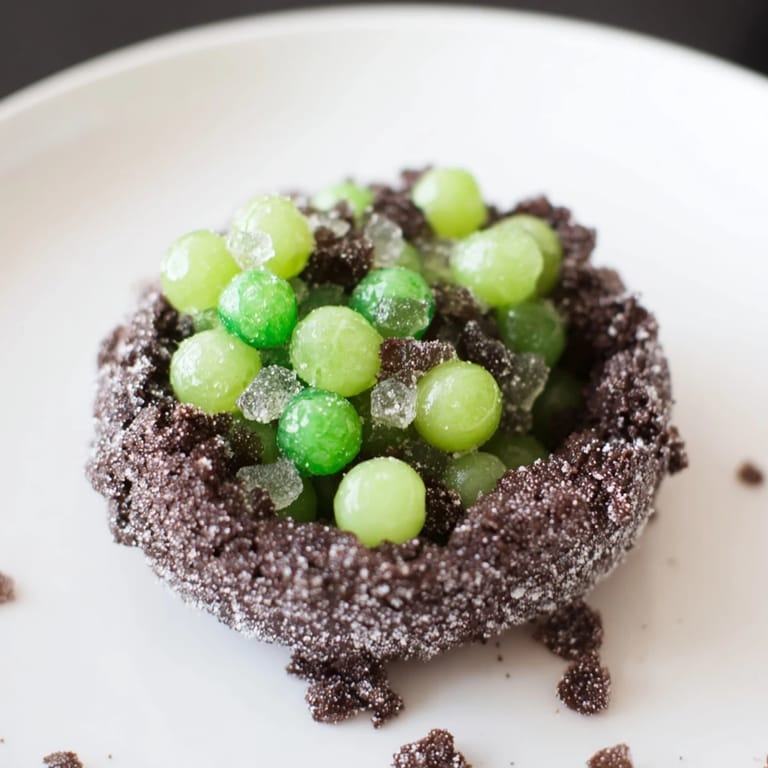 Imagine the "Crystal Cave" dessert: a dark chocolate cave overflowing with sugared grapes and candy.