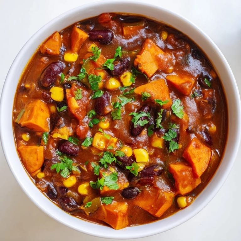 Delicious, thick Smoky Sweet Potato Chili, perfect for a flavorful and comforting dinner.