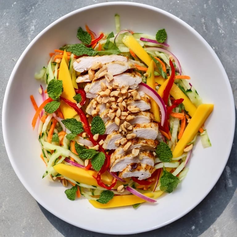 Imagine the freshness: sliced chicken and ripe mango in this delicious Thai Mango Chicken Salad.