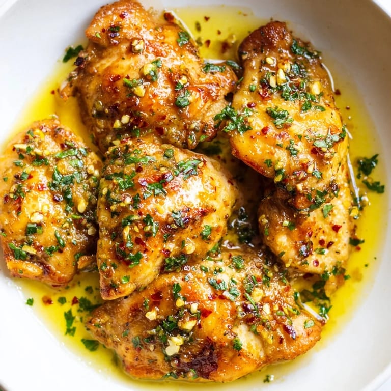 Close-up of succulent Garlic Butter Chicken Bites, showcasing a flavorful garlic-butter coating in a skillet.