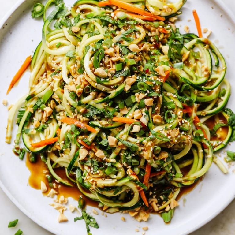 Get ready for this zesty Spicy Cucumber Noodle Bowl, served with crisp cucumbers and peanuts, ready to eat!