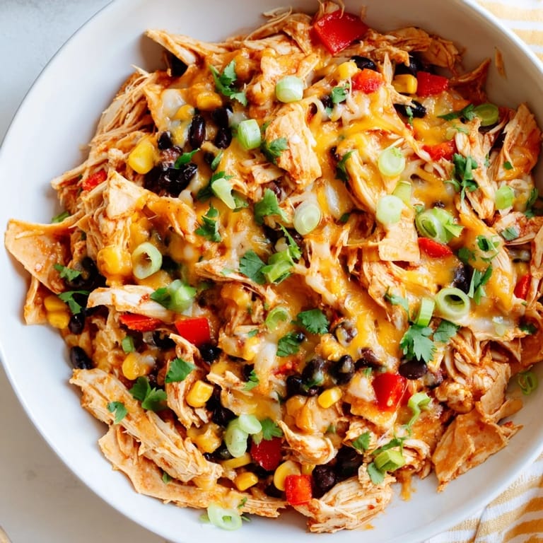 Mouthwatering Chicken Enchilada Skillet, with shredded chicken, a rich sauce, perfectly cooked and waiting to be served.