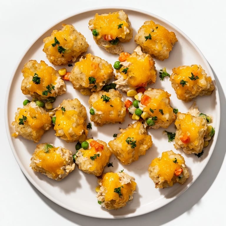 Oven-baked Crispy Tater Tot Casserole, featuring a warm chicken and vegetable filling, topped with golden tots.