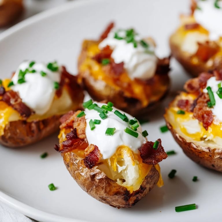 Golden-brown Loaded Baked Potato Skins, a savory appetizer perfect for your next party or game day.