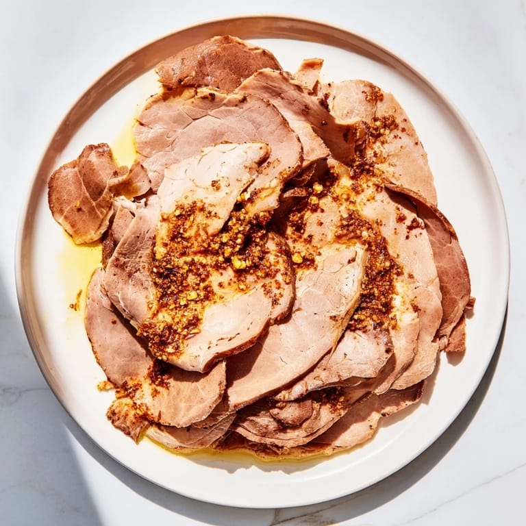 Close-up of tender Turkish Döner Meat, showcasing its beautifully seasoned layers and savory, rich aromas.