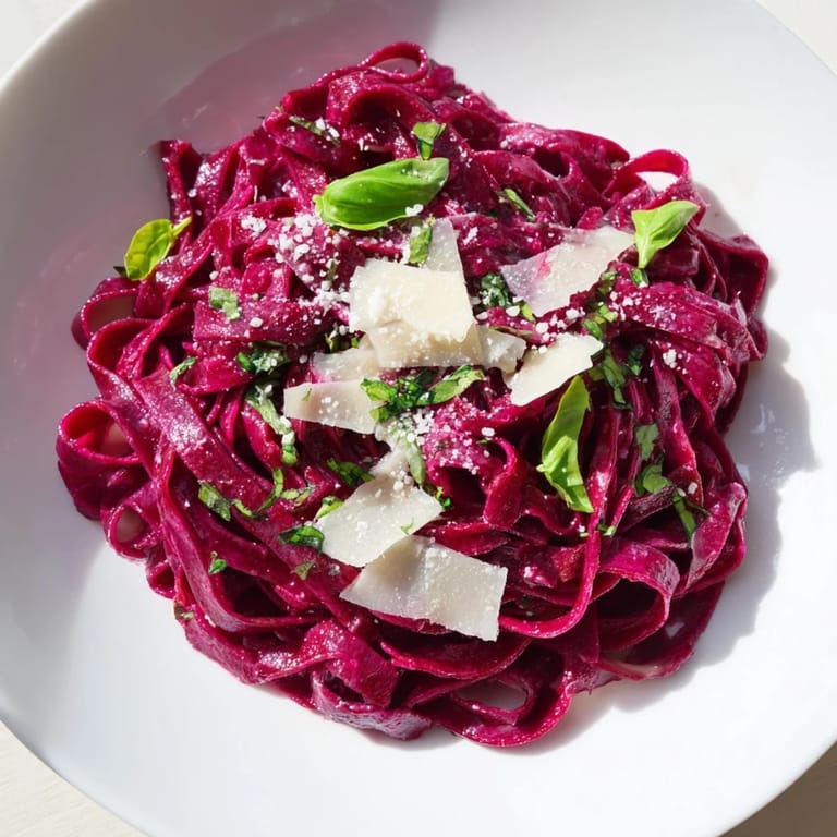 Delicious, homemade Beet Noodle Pasta, tossed in butter and ready for a comforting Italian meal.