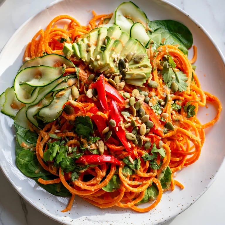 Vibrant image of a vegan Carrot Noodle Skincare Bowl, a beautiful and light lunch option.