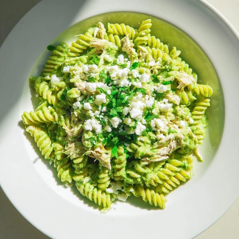 A beautiful bowl of cilantro lime chicken pasta: creamy, vibrant, and perfect for dinner tonight.