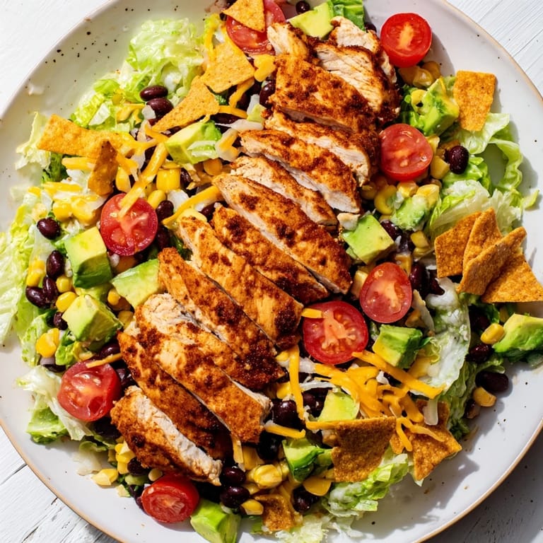 This satisfying, hearty Crunchy Taco Chicken Salad, brimming with cheese and fresh ingredients, is perfect for dinner.