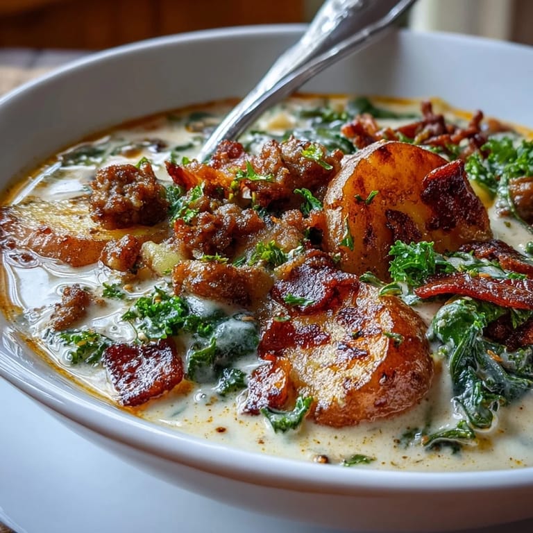 This rustic Italian Sausage Soup is served in a cozy bowl, garnished with fresh parsley and crusty bread for dipping alongside the hearty stew.
