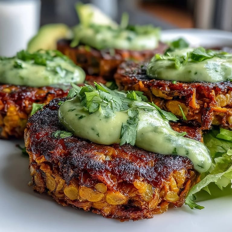 Vibrant orange and green Crispy Sweet Potato & Red Lentil Patties arranged on a plate with fresh cilantro garnish.