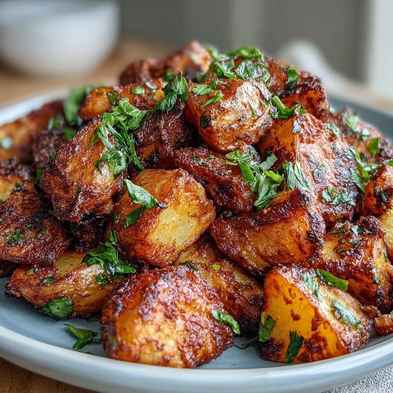 Spicy Mexican-Style Street Potatoes served hot in a skillet, with a vibrant drizzle of lime juice.