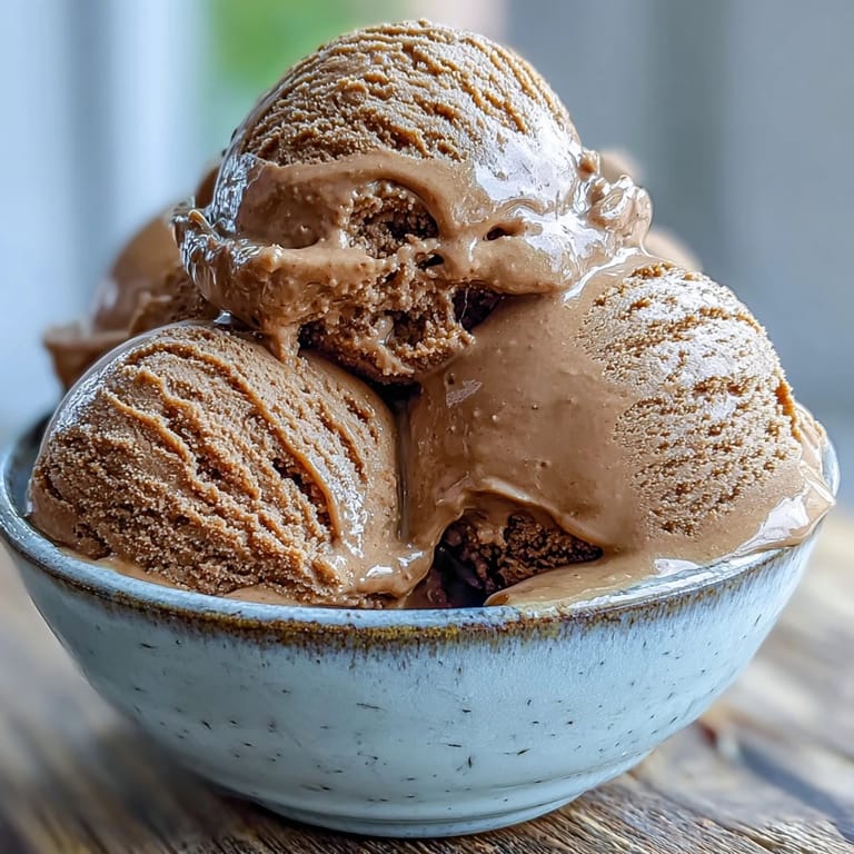 Rich, caramel-hued Hojicha Ice Cream is served in a glass cup with a mochi side, evoking a serene Japanese dessert.  