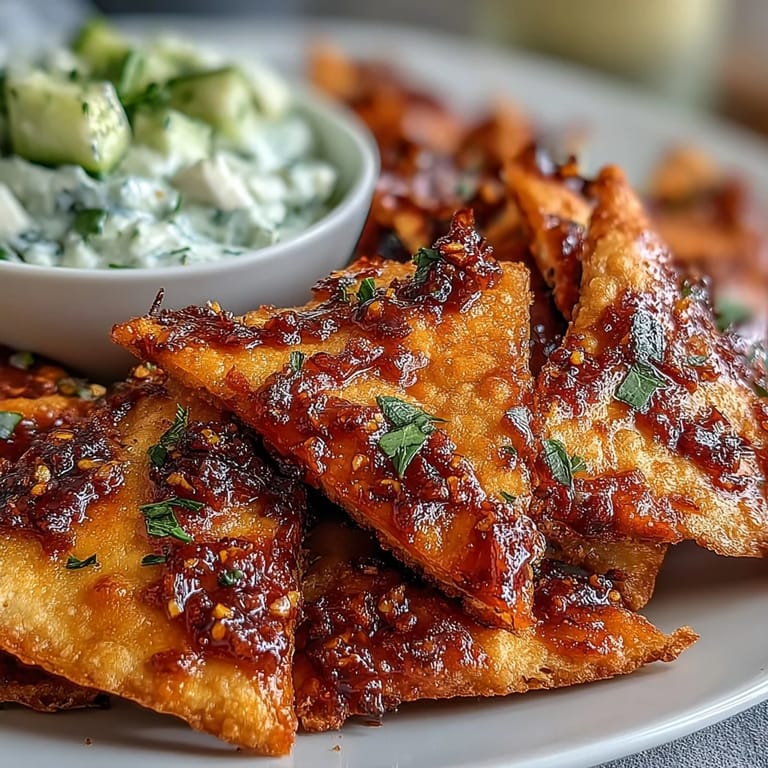 Crunchy Spicy Chili Crisp Garlic Naan Chips being dipped into a chilled, creamy Asian cucumber appetizer, perfect for game day snacking.