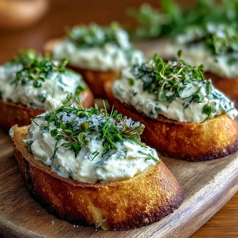 Crispy toast rounds with lemon-zested cream cheese and microgreens, served on a slate board for an elegant gathering.