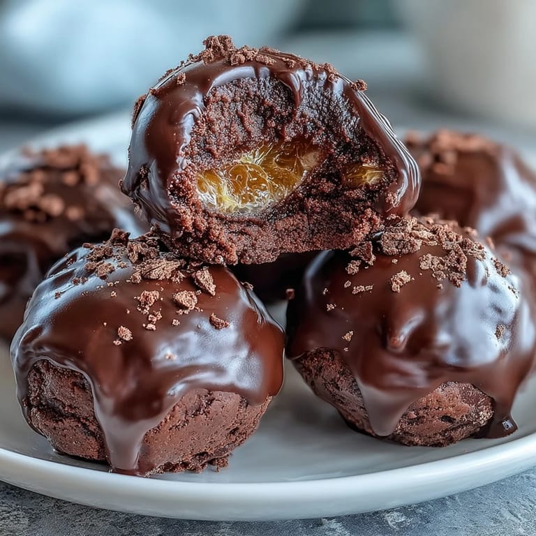 Handmade chocolate truffles filled with zesty candied orange, rolled in rich dark chocolate for an indulgent dessert.