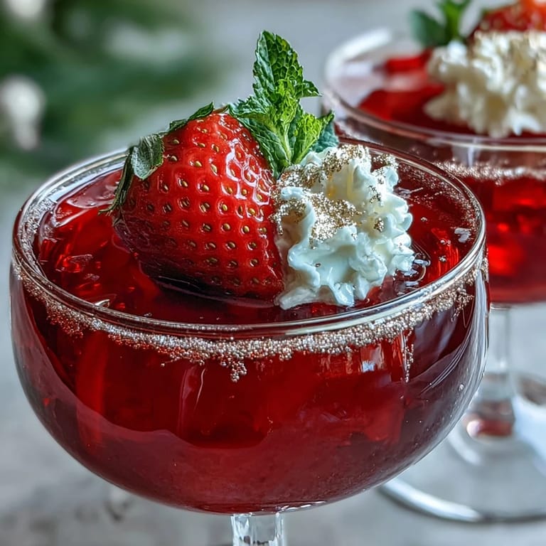 Sparkling champagne and strawberry puree combine in these vibrant Valentine Strawberry Champagne Jello Shots, topped with whipped cream.
