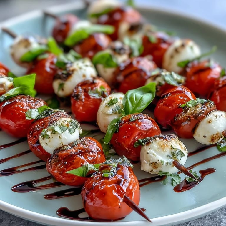 Easy Caprese Skewers with ripe tomatoes, soft mozzarella, and fragrant basil, perfect for summer picnics and outdoor gatherings.  