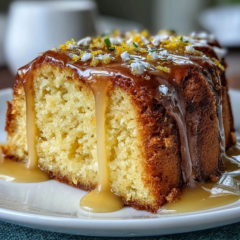 Moist Italian-American pound cake infused with Limoncello and topped with tangy lemon glaze.