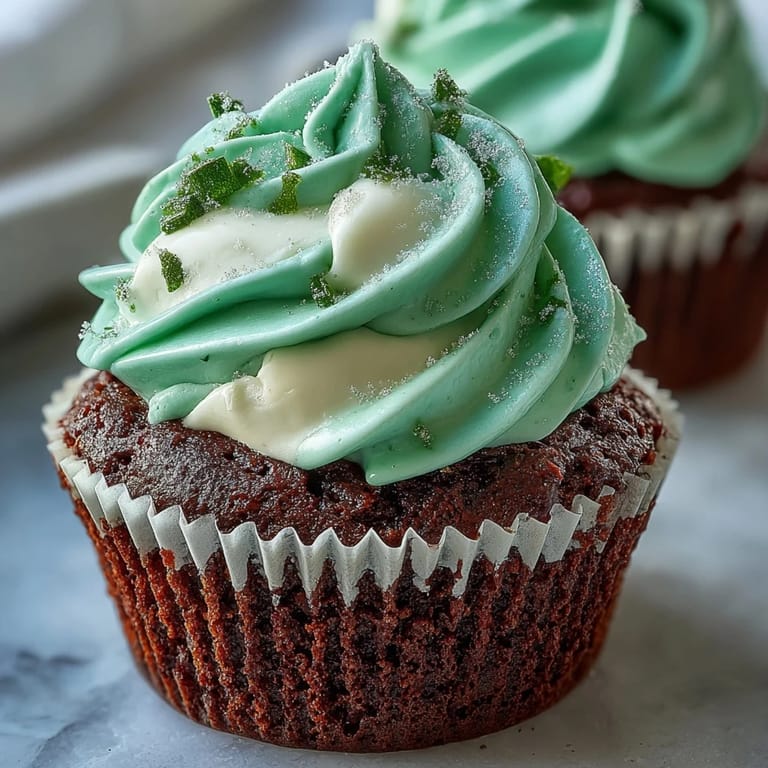 Moist green velvet cupcakes with smooth cream cheese frosting, decorated for St. Patrick's Day and ready to delight your guests.
