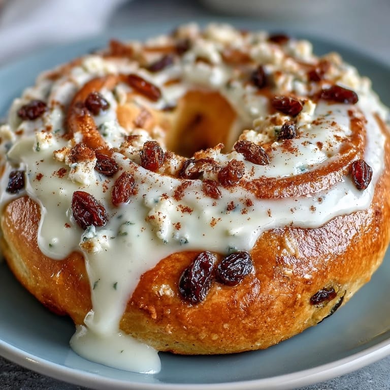 Soft and chewy cinnamon raisin bagels enriched with protein powder, drizzled with creamy Greek yogurt glaze.  