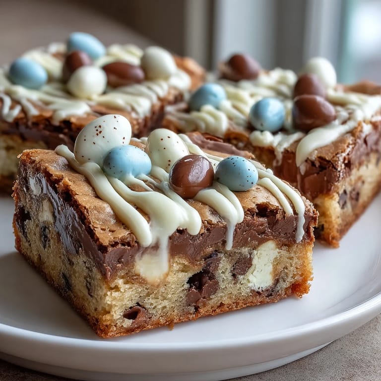 Soft, buttery blondies bursting with Cadbury Mini Eggs and topped with a creamy white chocolate drizzle.