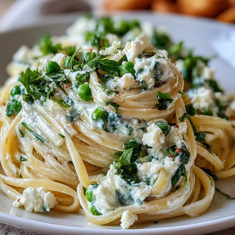 Creamy spring linguine with ricotta, lemon zest, and sweet peas—an easy vegetarian pasta perfect for weeknight dinners.